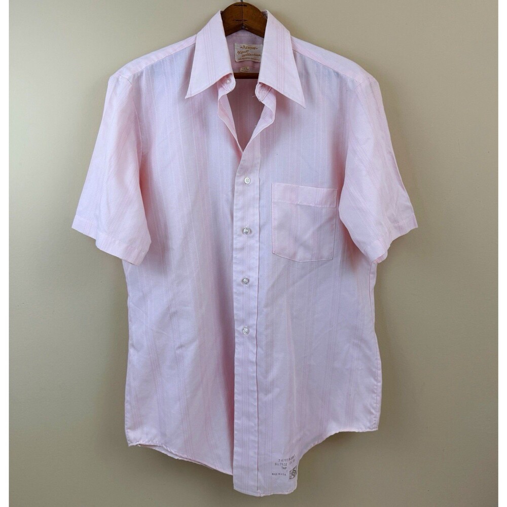 Arrow Kent Collection Shirt Mens 15 1/2 Pink Striped Button-Up Point Collar Vtg